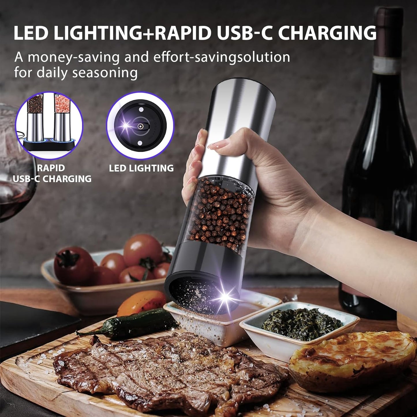 Rechargeable Electric Salt and Pepper Grinder Set